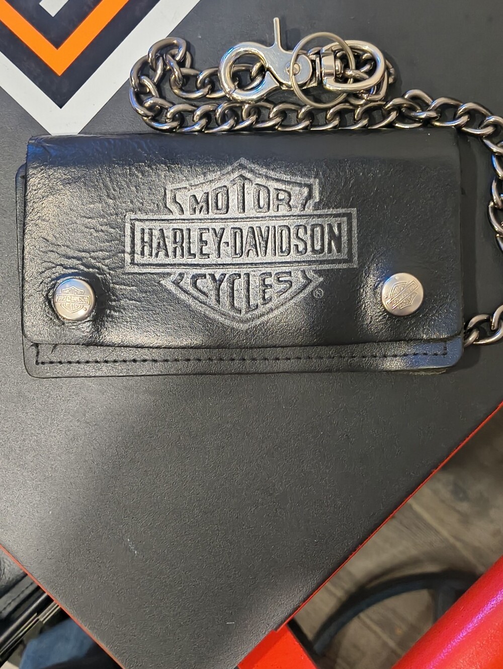 Harley-Davidson Black Leather Wallet with Chain and Embossed Logo